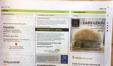 Vårt Land papiravis - rubrikksider